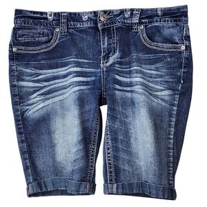 Ariya Jeans Womens Junior 15/16 Bermuda Shorts Dark Wash Thick Stitch Studded